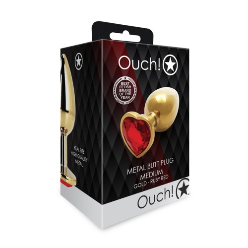 Ouch! Plug Anal Corazón Mediano Oro/Rojo Rubí