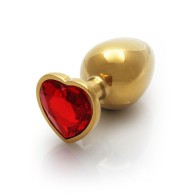 Ouch! Heart Gem Butt Plug Medium Gold/Ruby Red