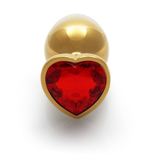 Ouch! Heart Gem Butt Plug Medium Gold/Ruby Red