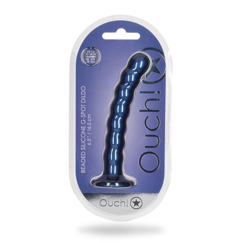 Dildo G-Spot de Silicona con Perlas en Azul Metálico