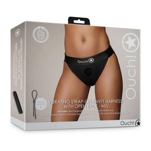 Ouch! Vibrating Strap-on Panty Harness Open Back Black M/L