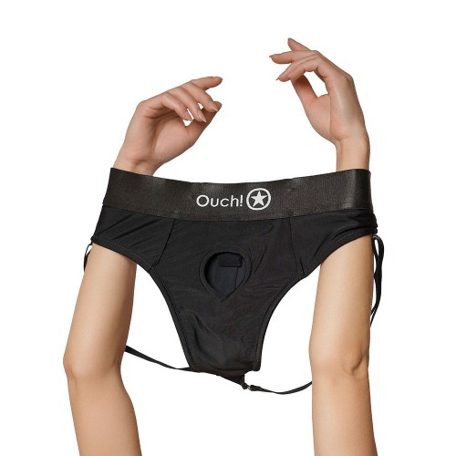 Ouch! Vibrating Strap-on Panty Harness Open Back Black M/L