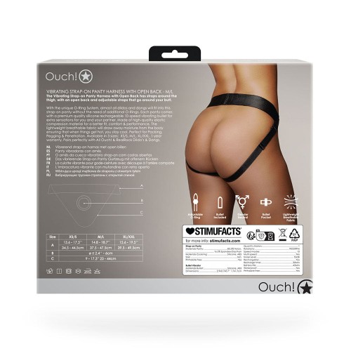 Ouch! Vibrating Strap-on Panty Harness Open Back Black M/L