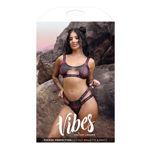 Bralette y Panty de Malla Cortada a Cuadros Fantasy Lingerie Vibes