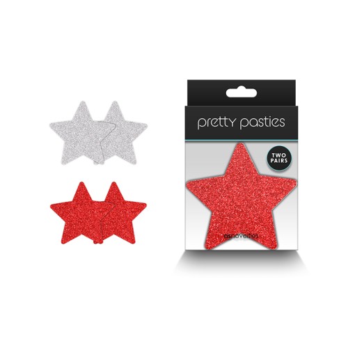 Pretty Pasties Estrellas Brillantes - Rojo/Silver 2 Piezas