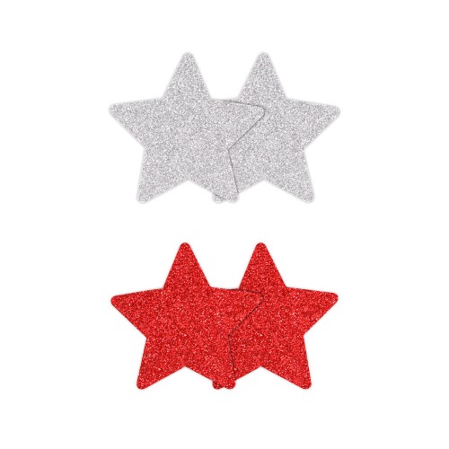 Pretty Pasties Estrellas Brillantes - Rojo/Silver 2 Piezas