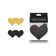 Pretty Pasties Glitter Hearts Black/Gold - Body Decoration