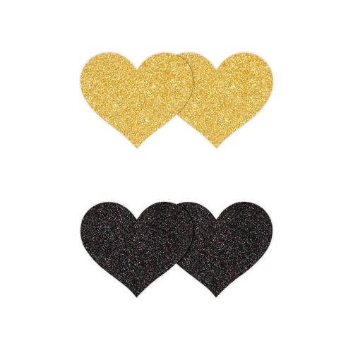 Pretty Pasties Glitter Hearts Black/Gold - Body Decoration