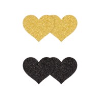 Pretty Pasties Glitter Hearts Black/Gold - Body Decoration