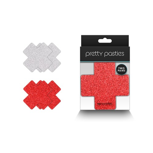 Pretty Pasties Cruz Brillante Rojo/Silver 2 Parejas