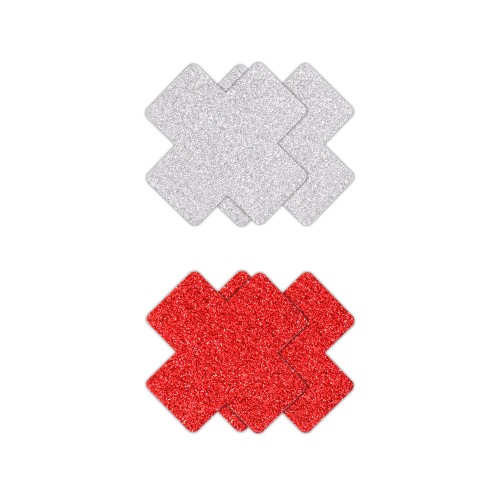 Pretty Pasties Cruz Brillante Rojo/Silver 2 Parejas