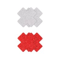 Pretty Pasties Glitter Cross Red/Silver 2 Pair