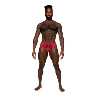 Male Power Sassy Lace Bikini Pouch Sólido Rojo