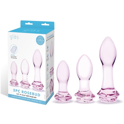 Glas Rosebud Set de 3 Plug Anal de Cristal