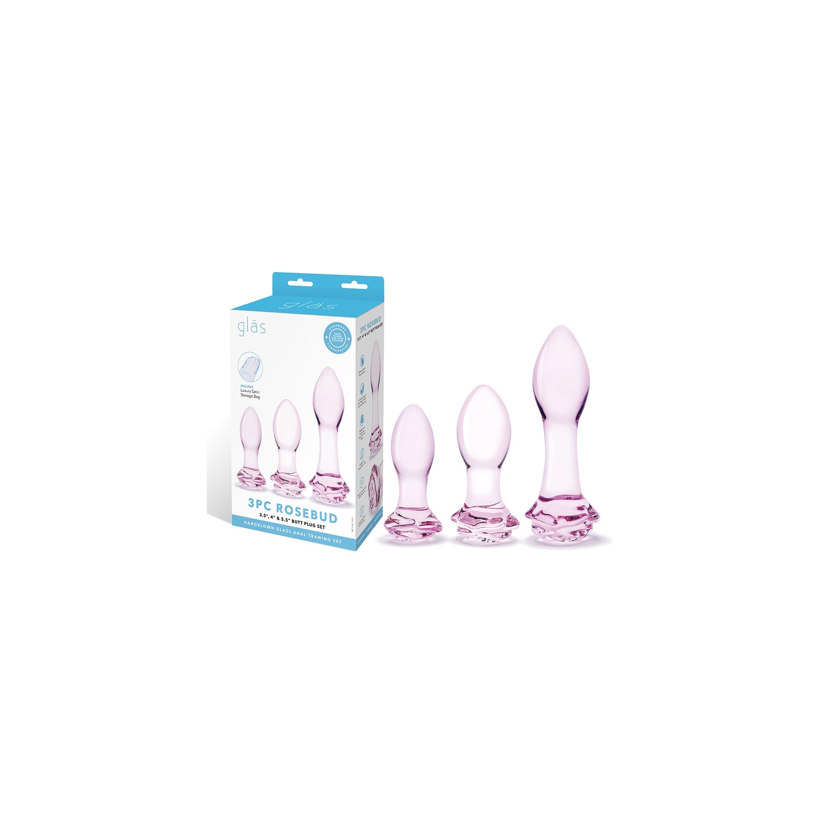 Glas Rosebud Set de 3 Plug Anal de Cristal