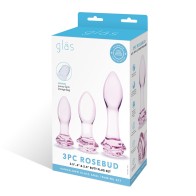 Glas Rosebud Set de 3 Plug Anal de Cristal