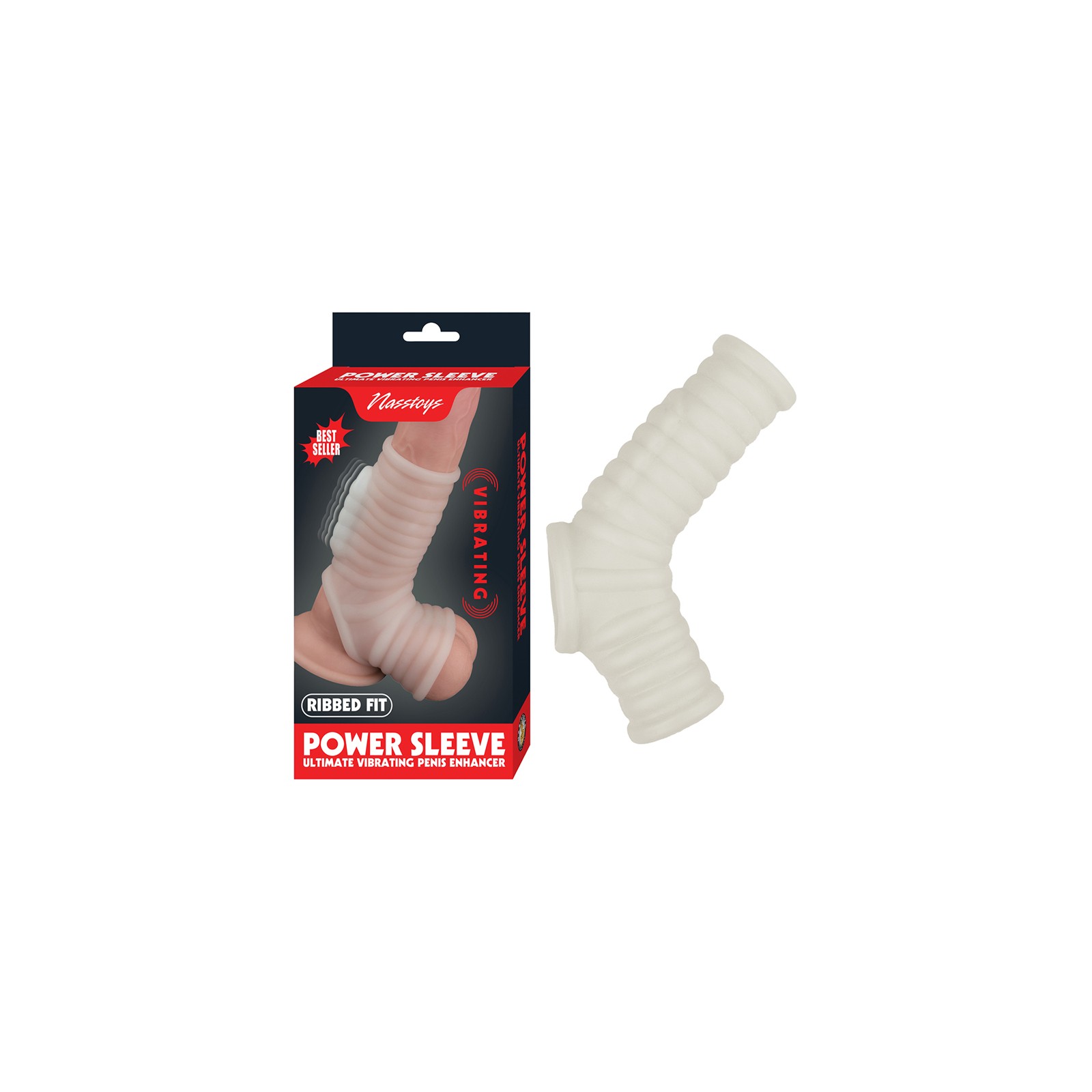 Mejorador de Pene con Vibración y Textura Ribeteada Nasstoys Power Sleeve Blanco