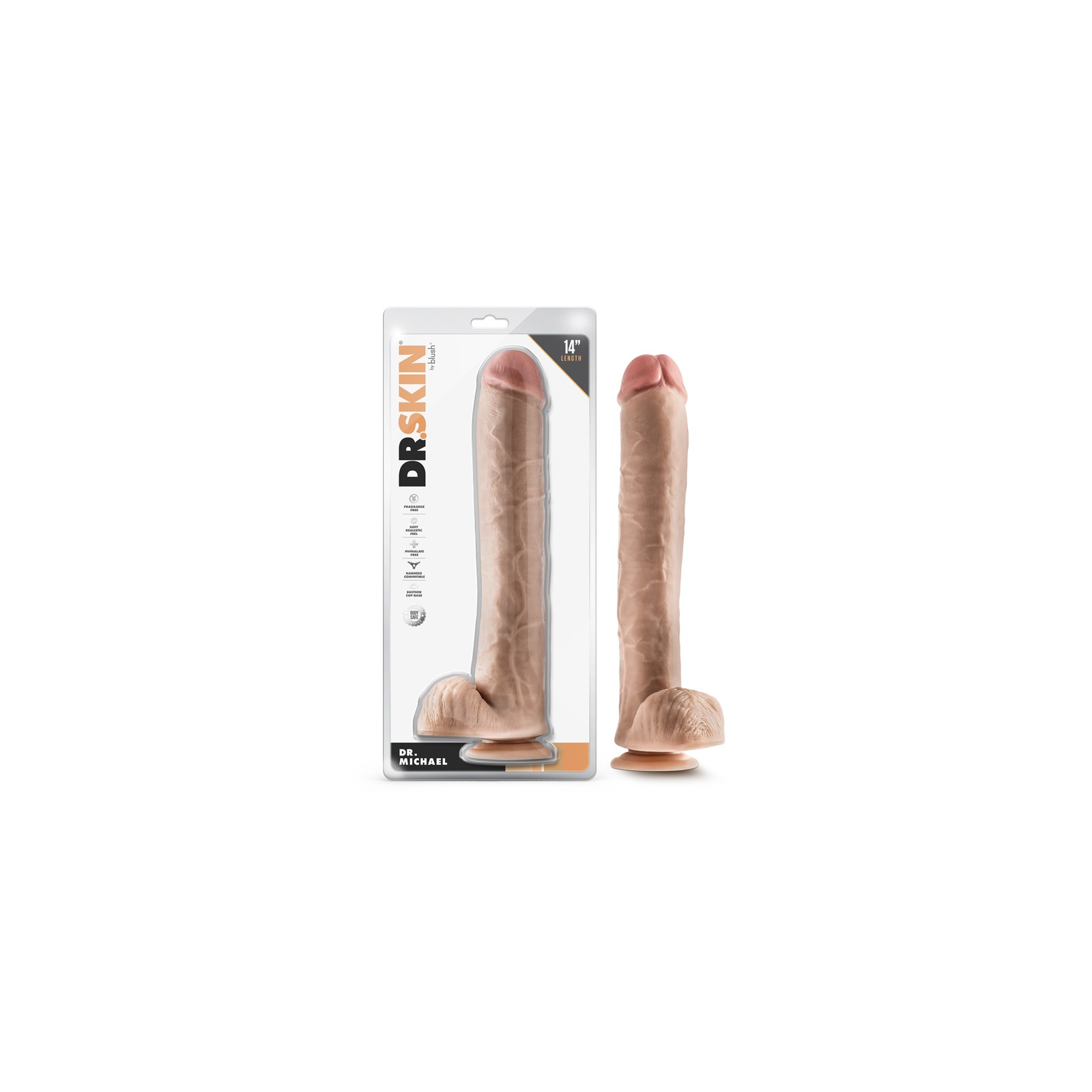 Dildo Dr. Skin Dr. Michael 14 in. con Bolas Beige