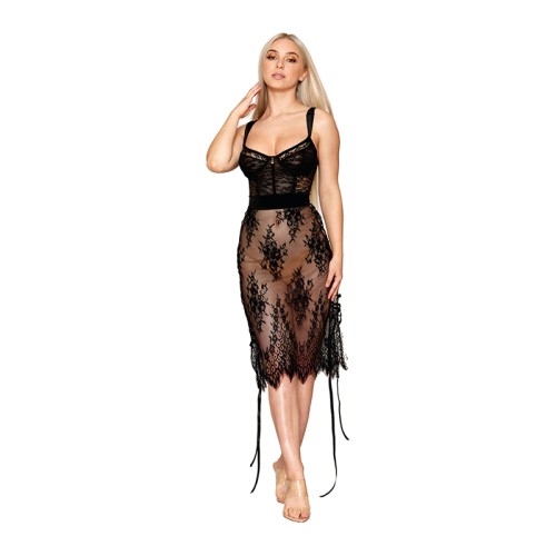 Dreamgirl Floral Lace and Stretch Velvet Slip Chemise Black Size S