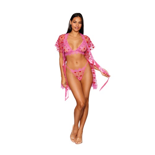 Dreamgirl Flocked Heart Robe Set