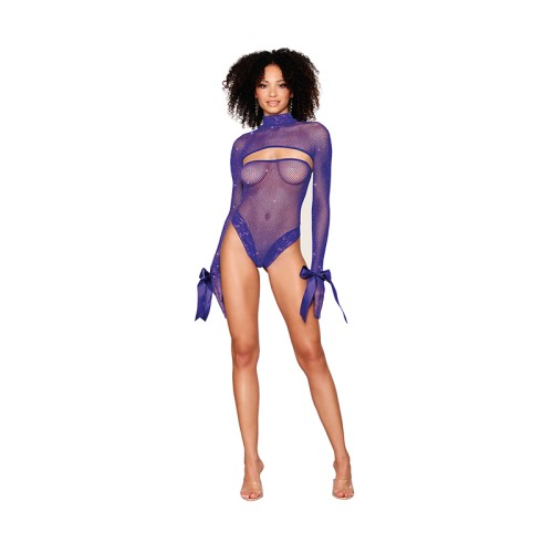 Dreamgirl Metallic Fishnet Teddy with Shrug Restraint - Violet O/S