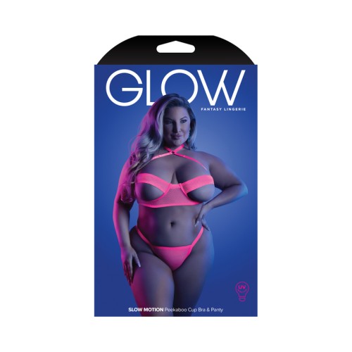 Fantasy Lingerie Glow Peek-A-Boo Bra & Panty Neon Pink