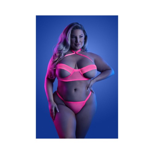 Fantasy Lingerie Glow Peek-A-Boo Bra & Panty Neon Pink