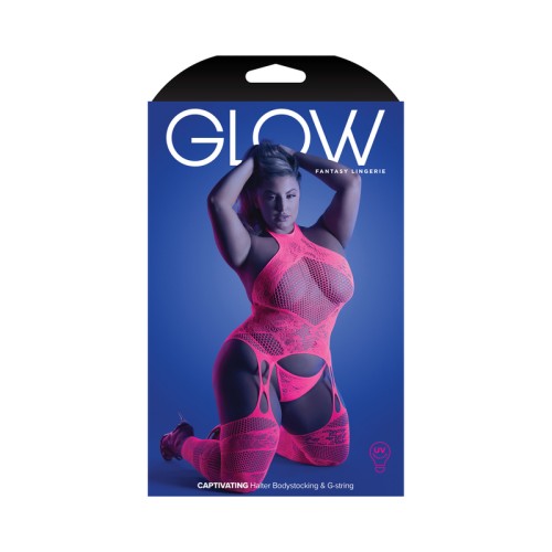 Bodystocking Glow Captivating Halter Rosa Neón