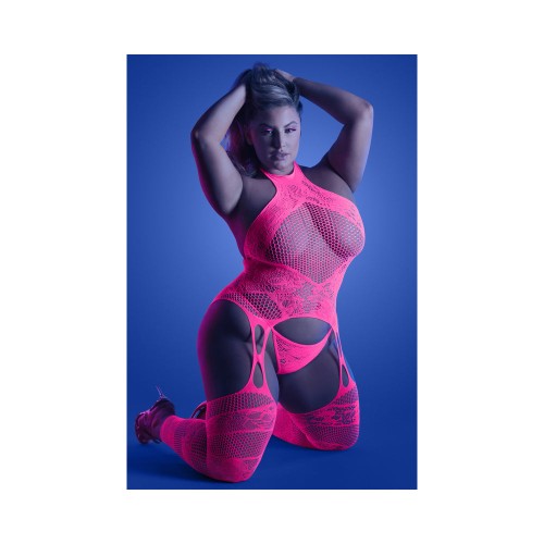 Bodystocking Glow Captivating Halter Rosa Neón