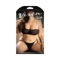 Fantasy Lingerie Vixen Sujetador de Perlas Conjunto Crotchless Negro Talla Queen - Elegancia Provocativa