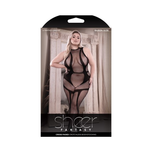 Body Transparente Cuello Alto Crotchless Negro Talla Reina