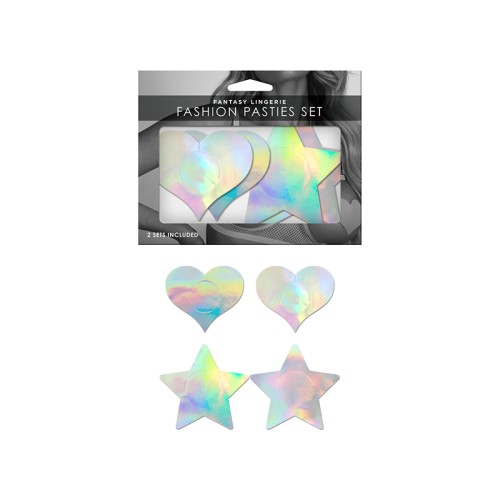 Fantasy Lingerie Holographic Pasties Set Heart & Star O/S