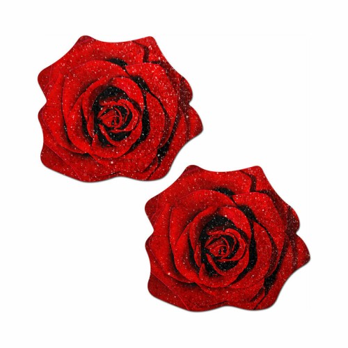 Pastease Glitter Blooming Rose Pasties Red - Alluring Nipple Covers