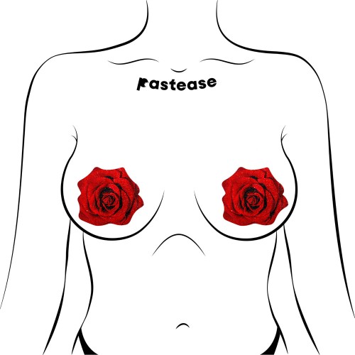 Pastease Glitter Blooming Rose Pasties Red - Alluring Nipple Covers