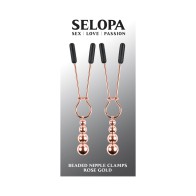 Selopa Beaded Nipple Clamps - Stainless Steel Rose Gold