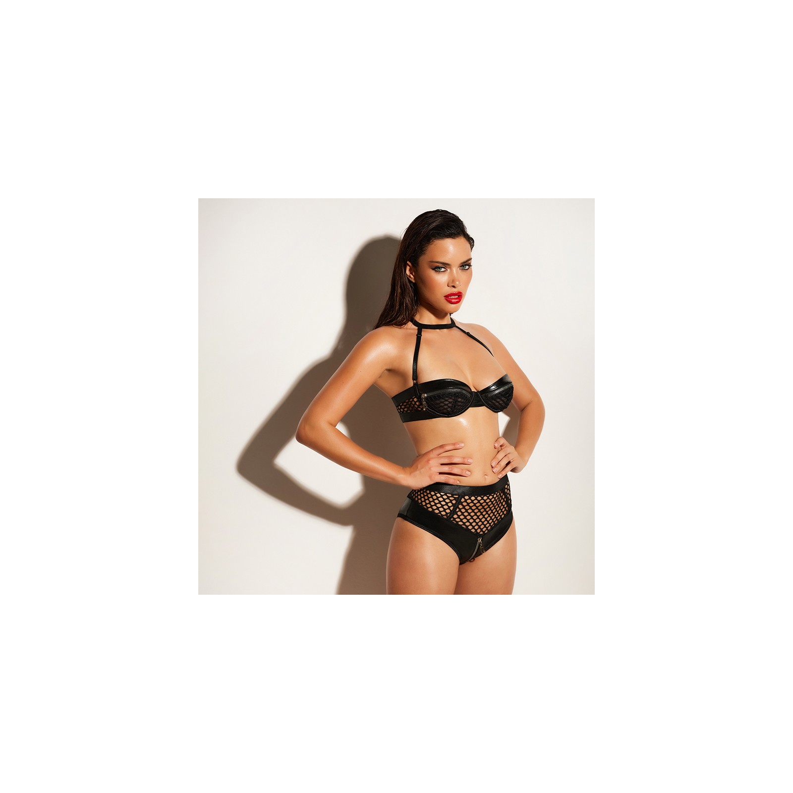 Oh La La Cheri Fearless Faux Leather and Fishnet Set