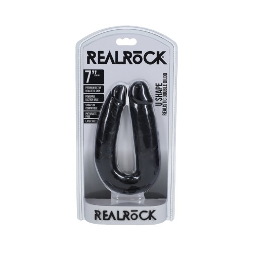 Dildo Doble en U RealRock de 7 Pulgadas Negro