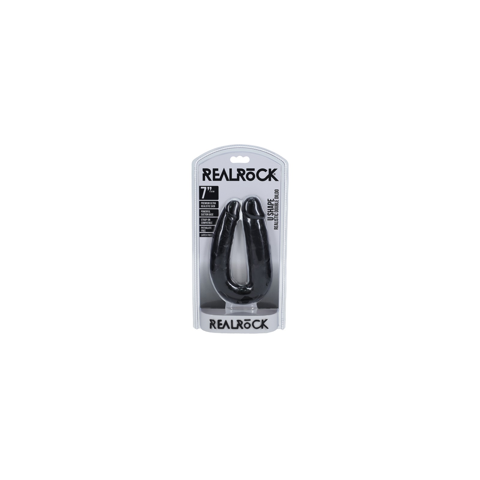 Dildo Doble en U RealRock de 7 Pulgadas Negro