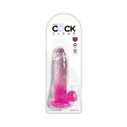 King Cock Clear 7 Inch Pink Dildo with Balls