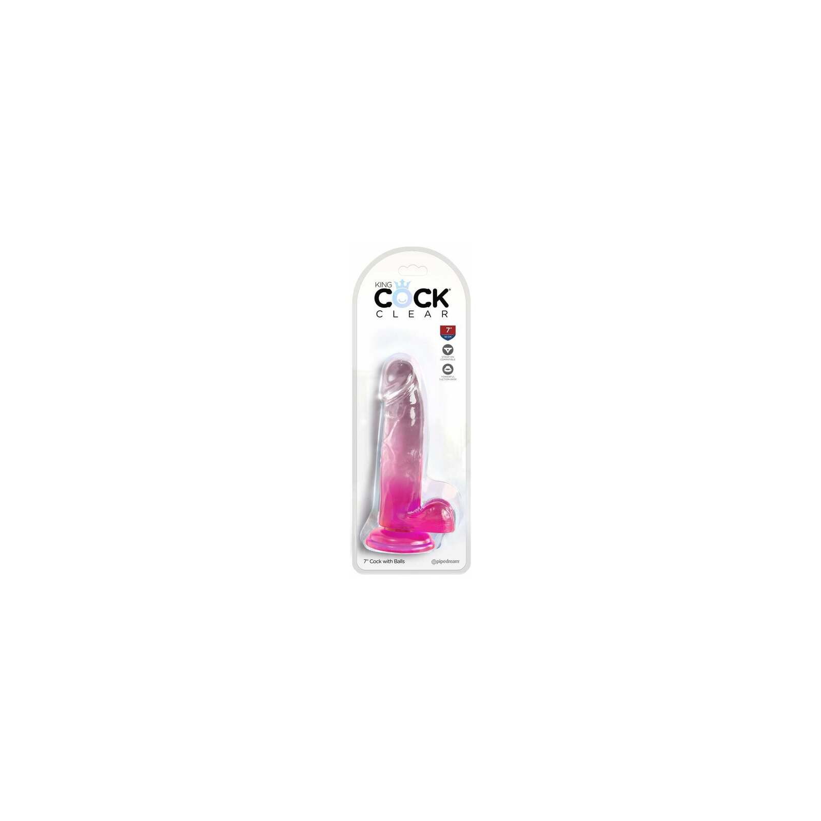 King Cock Clear 7 Inch Pink Dildo with Balls