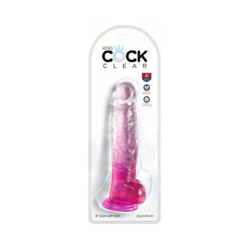 King Cock Transparente Dildo de 8in Rosa con Ventosa