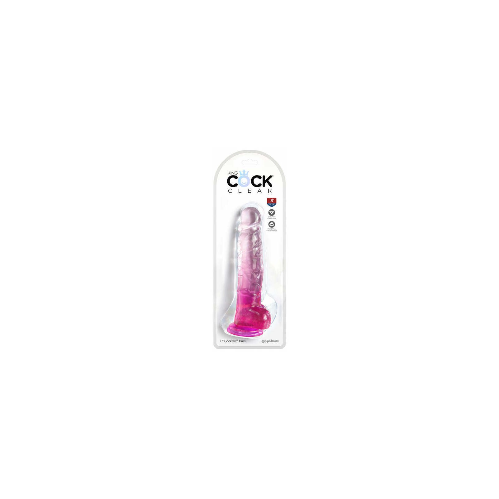 King Cock Transparente Dildo de 8in Rosa con Ventosa