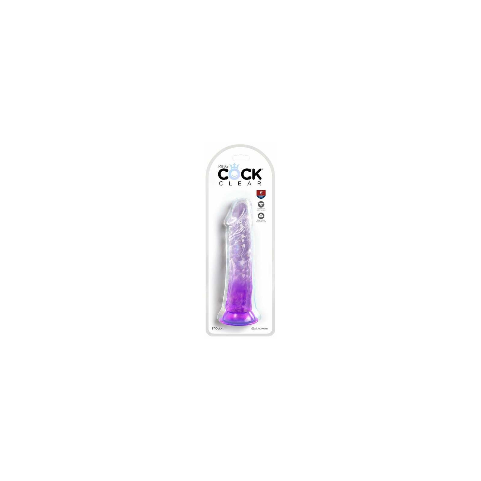 Dildo Transparente King Cock 8 in. Púrpura