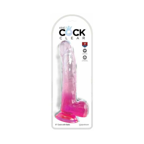 Dildo King Cock Clear Rosa 9in con Bolas