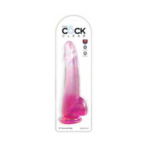 King Cock Clear with Balls Pink 10in