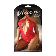 Fantasy Lingerie Vixen Crotchless Lace Teddy Open Back