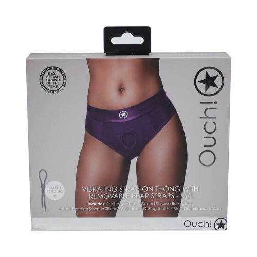 Ouch! Vibrating Strap-on Thong with Removable Straps Purple M/L