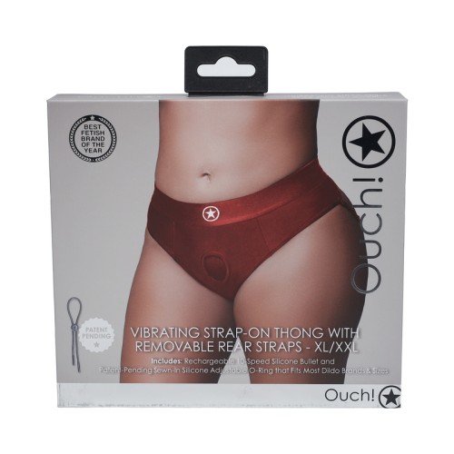 Ouch! Vibrating Thong with Removable Butt Straps Red XL/XXL