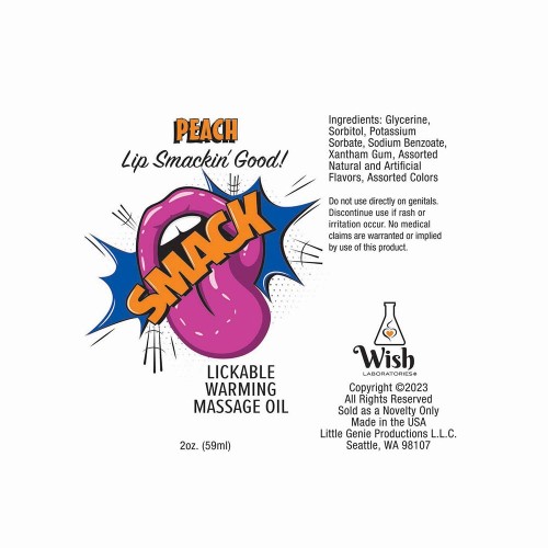 Smack Lickable Peach Massage Oil - 2 oz