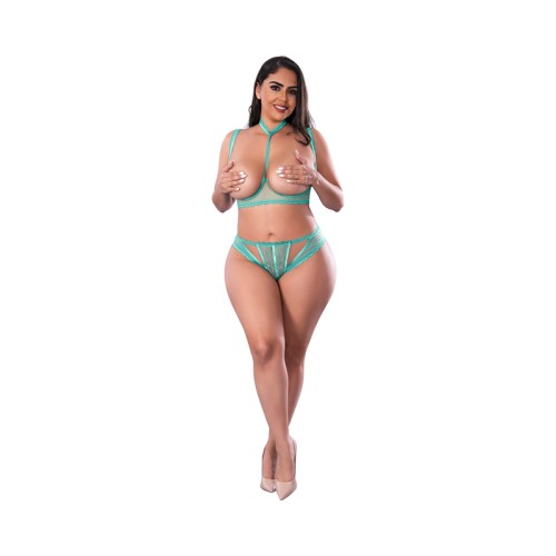 Magic Silk Cupless Bra and Split Crotch Panty Set Aqua